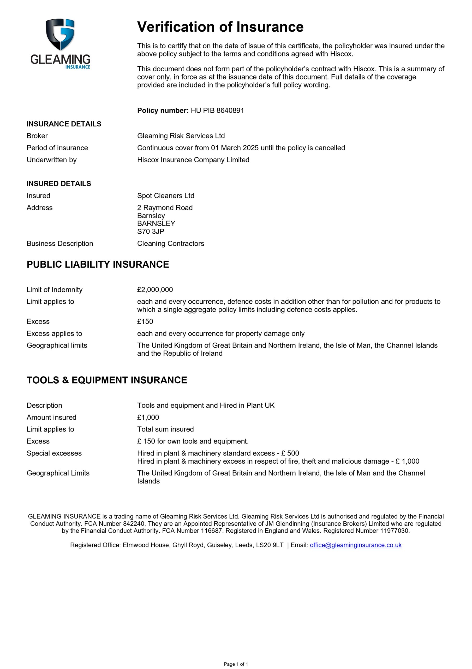 Verification of Insurance